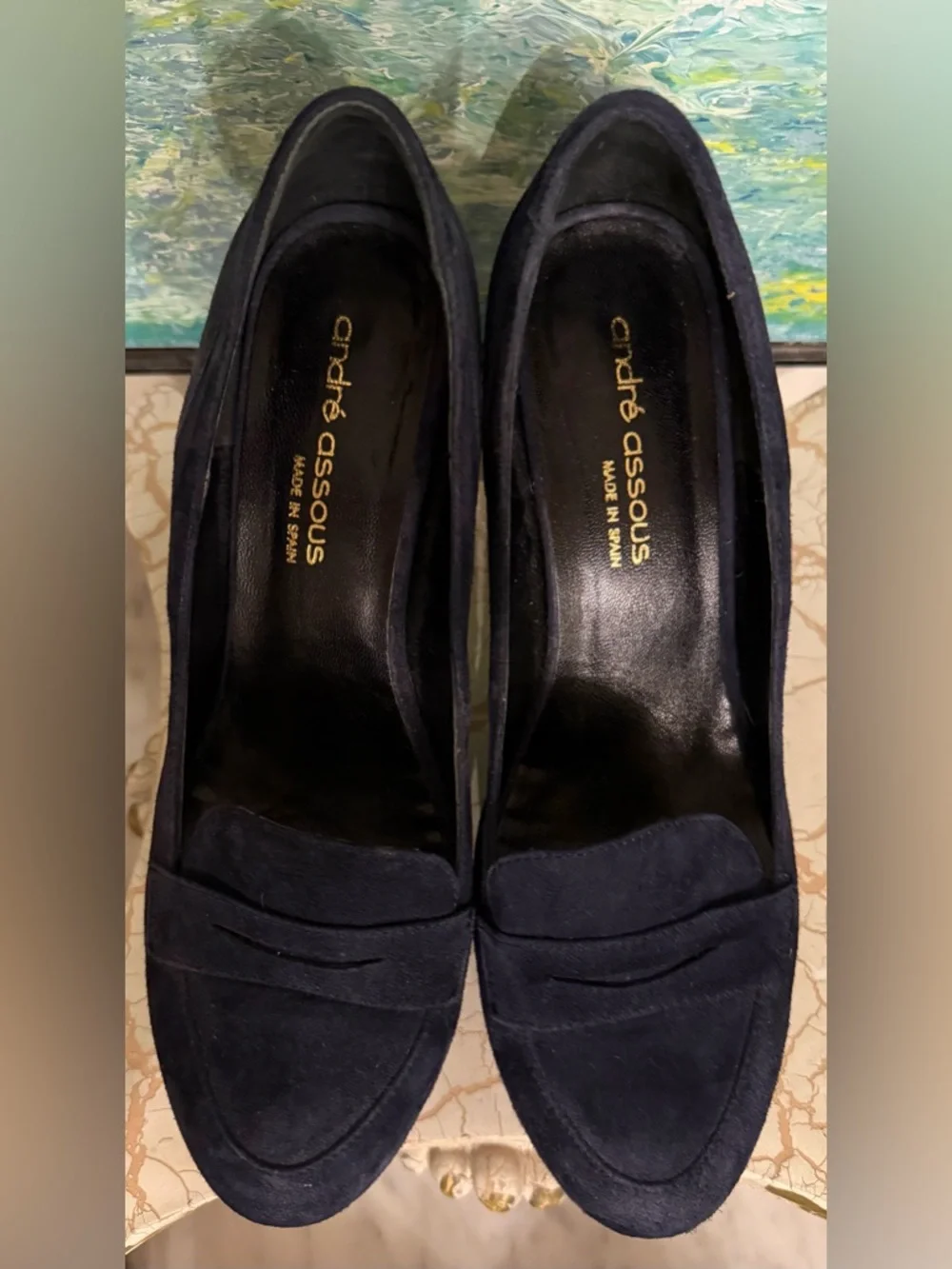 Andre Assous Navy Suede Platform Loafer Pumps